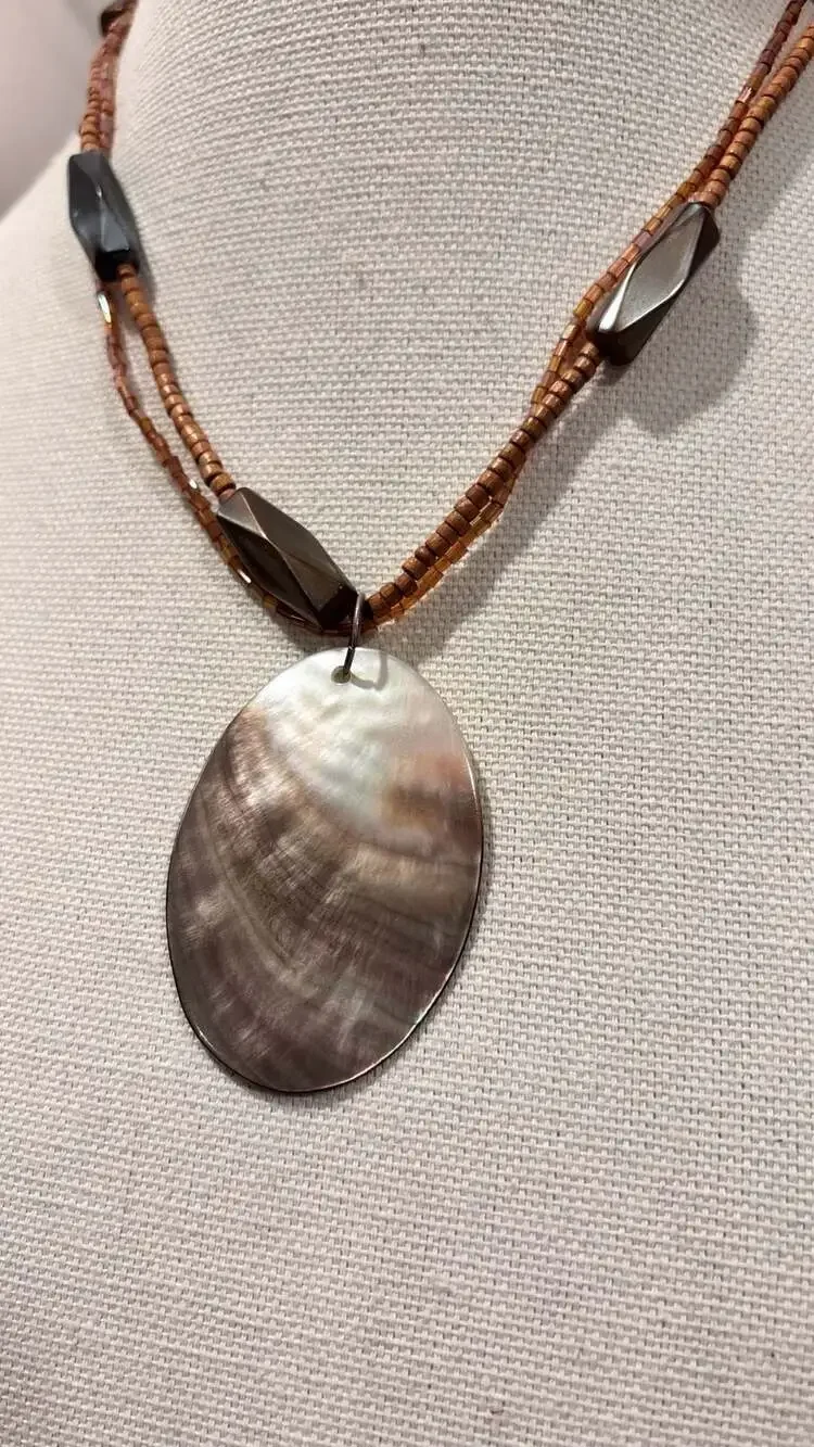 Lia Sophia Harvest Moon Abalone Shell Pendant Beaded Necklace